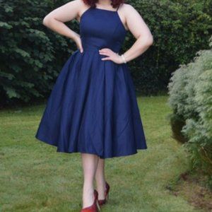 Chi Chi London Navy Satin Cocktail Dress